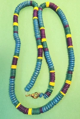 Vintage Long Colorful Coconut Shell Heishi Beaded Necklace - Image 1 of 4