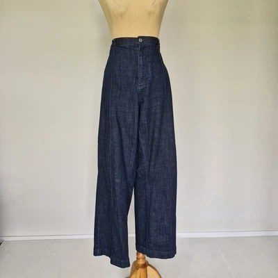 Trenery Dark Blue Stretch Denim High Rise Wide Leg Jeans Plus Size 18 - Image 1 of 4