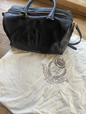 Ralph Lauren Medium Black Leather Bowling Bag Embossed Includes Dust Bag - Image 1 of 4