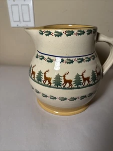 Nicholas Mosse Irish Pottery 8” Large Pitcher - Holly & Deer Pattern - Picture 1 of 5