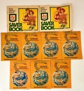 9 Vtg. (7) Gold Bond & (2) Saver Book 1 w/ Stamps Green Stamp Booklets - Foto 1 di 24