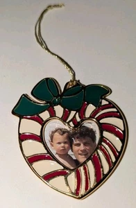 Wallace Silversmiths Enamel Candy Cane Heart Cameo Frame Christmas Ornament HTF - Picture 1 of 6