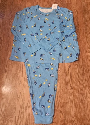 2 piezas Pijama para mujer 1X Top y joggers estampado Dreidel algodón cuello redondo azul Janukkah Foto 1 de 4
