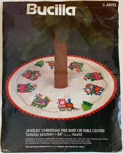 54” Bucilla Christmas Tree Skirt Kit 48613 Holiday Junction Train Round Santa - Picture 1 of 24