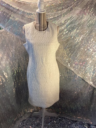 OFF WHITE Abito A Line St John Off in tweed bianco arcobaleno intrecciato taglia 10 AUTENTICO NUOVO CON ETICHETTE