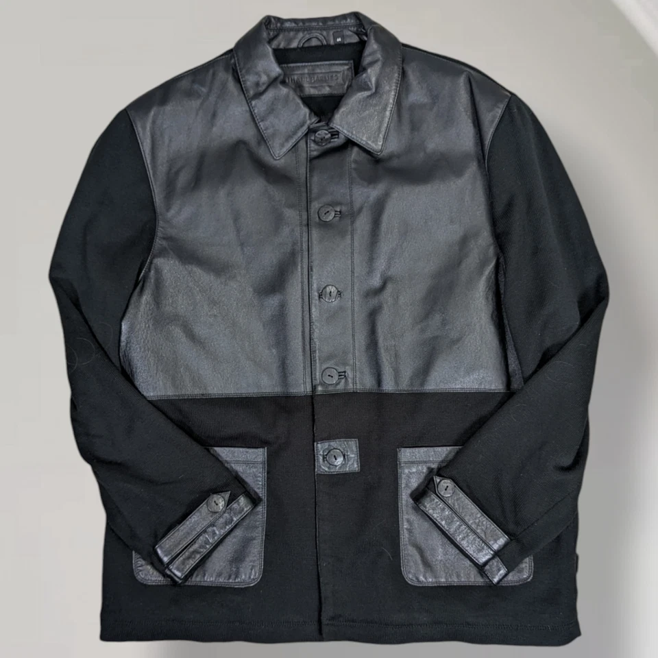 Jhane Barnes Knit Leather Patchwork Jacket Size 44 Long Sleeve Coat - Image 1 of 4