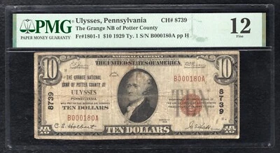 1929 $10 THE GRANGE NATIONAL BANK OF POTTER CO. AT ULYSSES, PA CH.#8739 PMG F-12 - Image 1 of 2