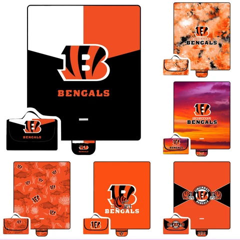 Cincinnati Bengals Waterproof Picnic Blanket Foldable Oxford Family Camping Mat Cover