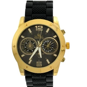 Captain Bling Chronograph Watch with Black Rubberized Stainless Steel Band - Picture 1 of 5