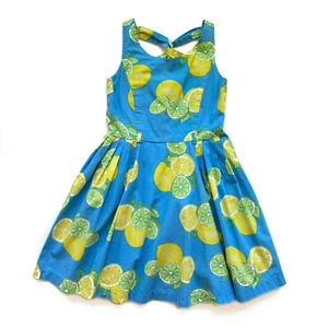 Girls 6 Pumpkin Patch Lemon Dress Blue Yellow Sleeveless Sundress Fit Flare - Picture 1 of 10