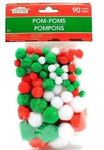 New Christmas Colored POM POMS Red Green White 1/4" to 1" 90/Pk ~ Qty 1 - Picture 1 of 1
