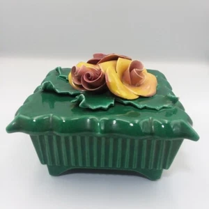Caja de baratijas de cerámica vintage Brahm California rosa tapa floral verde 475 *LEER* - Imagen 1 de 18