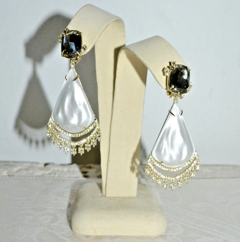 Novo $325 ALEXIS BITTAR Brincos Lustre de Seda Líquida de Cristal Renda Branco Chique - Imagem 1 de 4