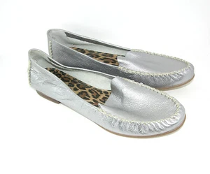 NIB Marc Fisher Size 10M Women Silver Leather Slip On Soft Loafer - Picture 1 of 6