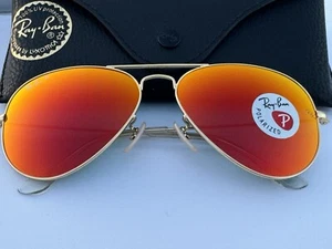 Ray-Ban RB3025 112/4D Aviator Gold Frame Polarized Orange Mirror Sunglasses 58 - Picture 1 of 8