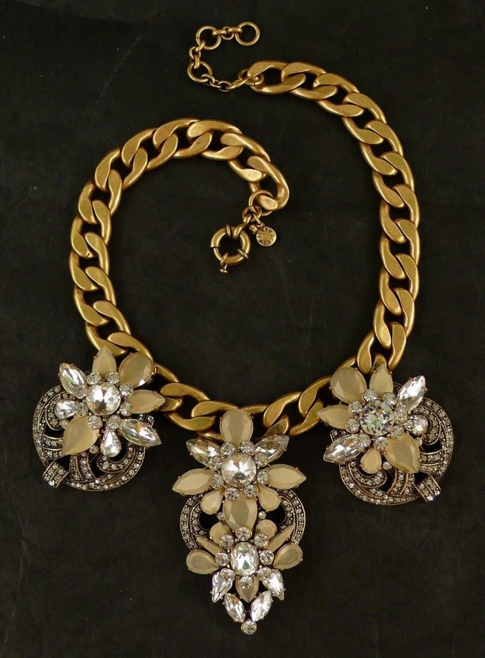 NEW J. CREW Retail $165 CRYSTAL PLAQUE STATEMENT NECKLACE BUFF BEIGE 15.75"+2.25 - Image 1 of 1