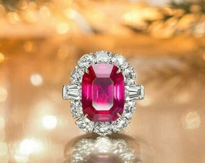 Vivid Pink Fancy Shape 10.71CT Burma Ruby & White CZ Halo Magnificent Women Ring - Picture 1 of 2