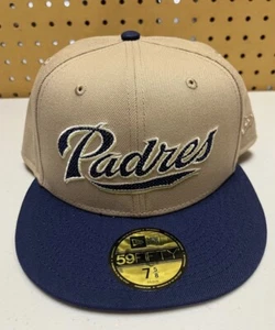 Cappello uomo New Era San Diego Padres Needlepoint blu kaki aderente taglia 7 5/8 - Foto 1 di 4