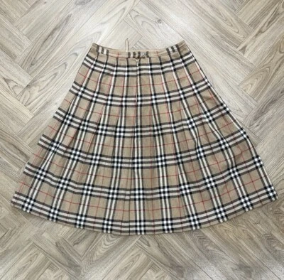 Falda plisada vintage de lana Burberry Nova Check para mujer talla C42 W28 L27 Foto 1 de 4