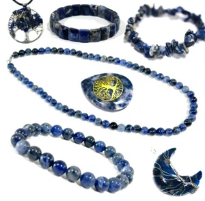 Sodalite Crystal Stones Necklace Bracelet Healing Stone Powerful Anxiety Crystal - Picture 1 of 9