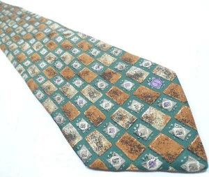 Dunhill Mens Tie Green Geometric Pattern Necktie Made in Italy - Picture 1 of 10