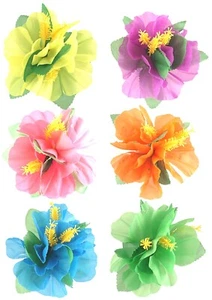 6 x Haarspange mit Hibiskus Blüte neon Hawaii Hair Clip Haarclip Hula - Bild 1 von 2