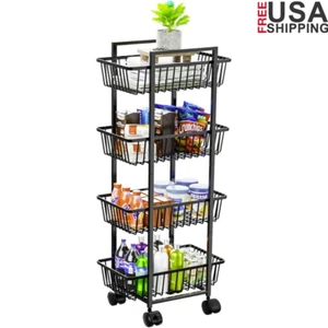 4 Tier Rolling Vegetable Fruit Basket Cart Kitchen Storage Organizer Wheel Metal - Picture 1 of 9