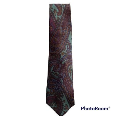 Christian Dior Monsieur Mens Green and Purple Paisley Career Silk Tie - Image 1 of 4