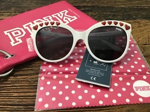 New Victoria’s Secret Pink Sunglasses White With Red Bling Hearts Frame,Blue Len - Picture 1 of 12