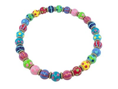 VTG ANGELA MOORE MULTICOLORED 12mm HAND PAINTED POLKA DOT BEADED NECKLACE ~ 16" - Image 1 of 4