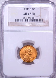 1949-S Lincoln Wheat Cent NGC MS67RD Bright Red Superb Luster PQ #Y662 - Picture 1 of 4