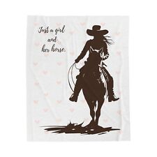 Cowgirl Blanket 50"x60" Plush Velveteen Pink Hearts "Just a girl and her horse."