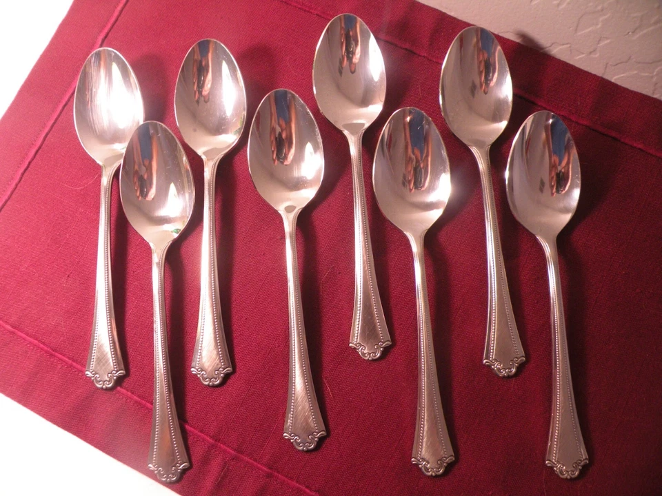 Set Of 8 Oval Soup Spoons Stanley Roberts Rogers LAVALIER Burnished Stainless 7" - Image 1 of 4