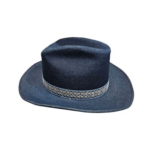 VINTAGE YA Denim Cowboy Hat Western Style Mens Hat 90s Y2K Size L Southwestern - Picture 1 of 14