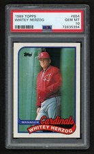 1989 TOPPS WHITEY HERZOG #654 ST. LOUIS CARDINALS HOF PSA 10 GEM MINT
