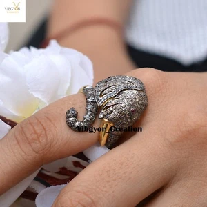 Pave Diamond Ring 925 Sterling Silver Gold Plated 925 Silver Unisex Jewellery - Picture 1 of 5