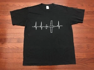 PILOT HEARTBEAT T SHIRT MENS XL BLACK WHITE SMALL AIRPLANE PLANE FLY FLYING - Picture 1 of 5