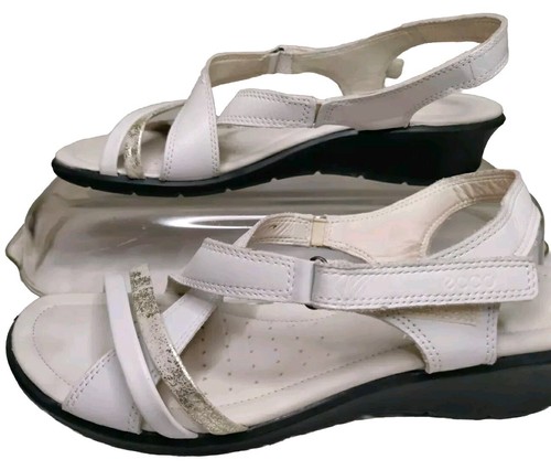 Sandalo Ecco Felicia Donna US 11 Bianco e Argento Zeppe Cinturino