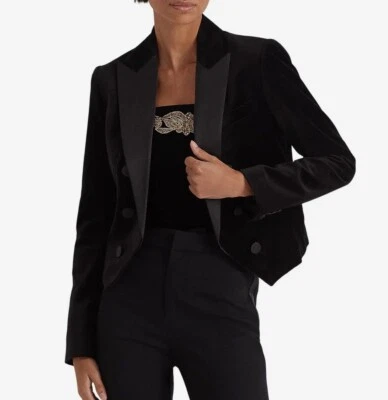 Blazer corto de terciopelo elástico negro LAUREN RALPH LAUREN para mujer talla 14 nuevo con etiquetas Foto 1 de 4