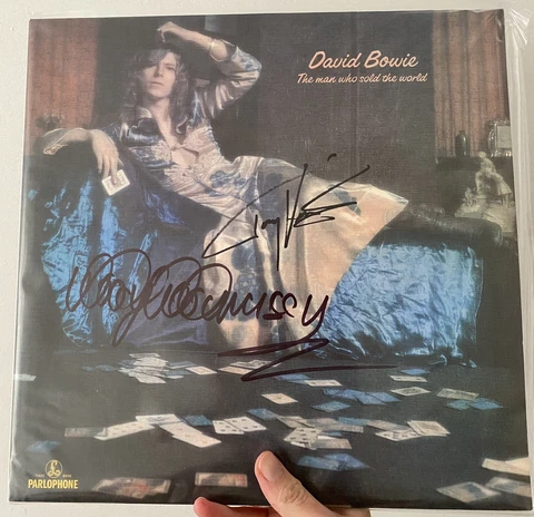 Tony Visconti Woody Woodmansey signed Man Who Sold The World Record David Bowie Cover
