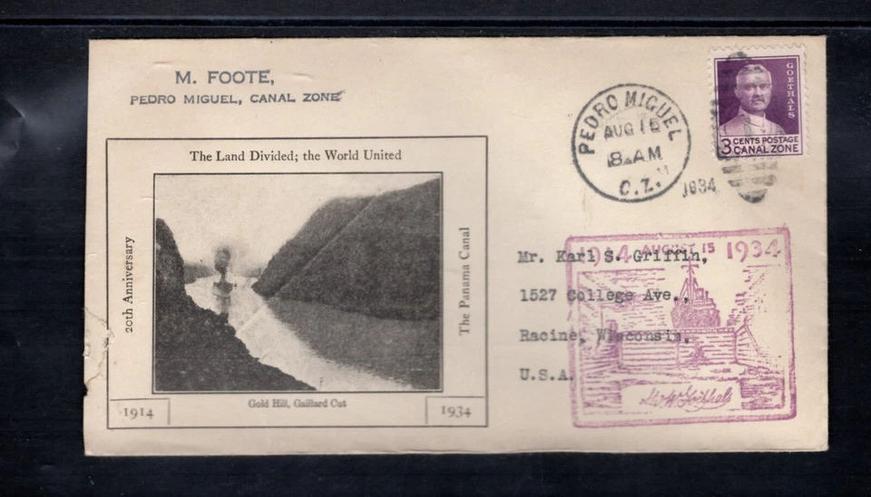ZONA CANAL #117 CUBIERTA CANAL PANAMÁ 20º ANIV CASHET 1934 PEDRO MIGUEL-USA ~C022 Foto 1 de 1