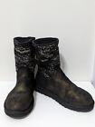 UGG Lyla Women's Gold/Black Leather Sequin Knit Ankle Boots Size 10M