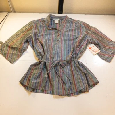 NEW NWT 1960s Deadstock ACETATE NYLON MOD GOGO TINSEL TOP BLOUSE SHIRT Women 44 - Image 1 of 4