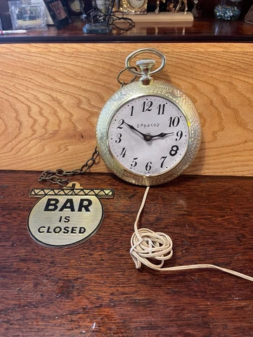 Spartus Backward Running Bar Closed Open Pocket Watch Electric Clock Cover