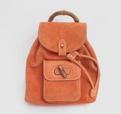Authentic GUCCI Bamboo Suede Leather Backpack Bag #41726 - Image 1 of 4