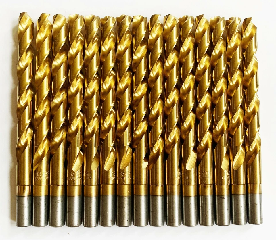 15 CRAFTSMAN TITANIUM 13/32" HIGH SPEED STEEL DRILL BITS SPLIT POINT METAL GOLD - Image 1 of 1