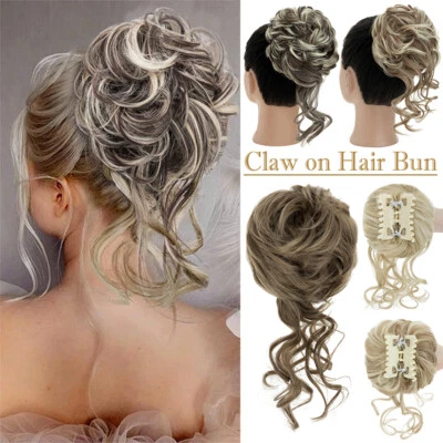 Natural Clip on Messy Bun Hair Piece Claw Clip in Updo Wedding Hair Extension US - Image 1 of 4