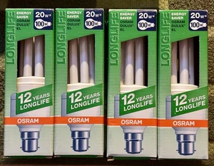 4 PACK OF OSRAM DULUX EL BC B22 ENERGY SAVING LIGHT BULBS 20W=100W BRAND NEW - Picture 1 of 2