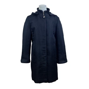Fleet Street Womens Black Quilted Hooded Coat Button Front Lightweight Jacket S - Picture 1 of 8