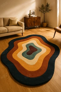 Modern Retro Wavy Area Rug Hand Tufted Wool Carpet with Multicolor Layered Desig - Picture 1 of 7